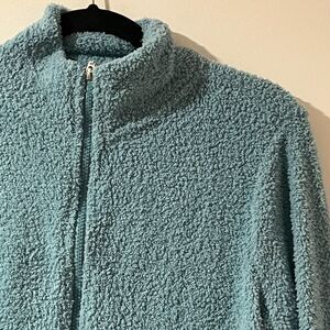 Hasting & Smith Sherpa Teal Zip Jacket Womens Small Soft Plush w Stand up Collar